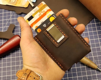 PDF Pattern for Minimalist Card Holder wallet with money clip cash + pop up RFID card holder - how to sew tutorial DIY small wallet template