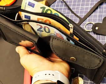 PDF Pattern for making Business Class Men Bifold Leather Wallet with zipper secret cash slot - DIY make with 7 Card holders + Coin pouch