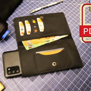 Patrón PDF 2 en 1 para funda de teléfono inteligente, billetera para iPhone, cartera de mano, tutorial de plantillas de costura DIY, patrones PDF + DXF para láser, para teléfonos inteligentes móviles