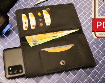 2 in 1 PDF Pattern Smartphone Case Iphone Wallet Clutch DIY sewing template tutorial pdf patterns + DXF for laser, For Mobile smart phone