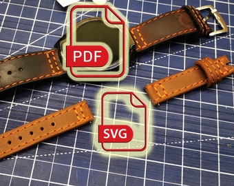 5 in 1 Bundle Leather PDF SVG Watch Strap Patterns Templates Download for Leather Crafting 24mm 22mm 20mm 18mm 16mm 24 mm 22 mm 20 mm 18 mm