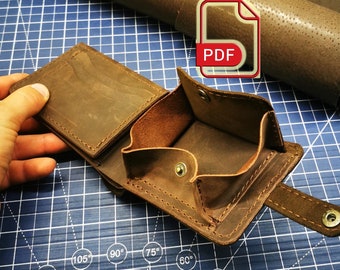 PDF Box coin pouch Triple Bifold Wallet with Frog Style coin Pouch, 10x card slots, 2 cash slots - PDF DXF pattern for leather wallet making