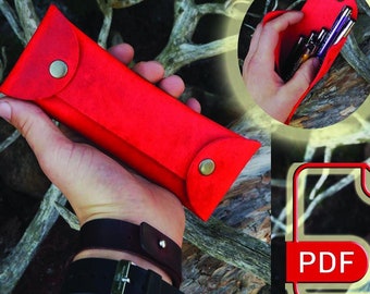 PDF Pattern Stitchless Pen Case holder - Easy DIY Leather Pencil Case Pattern pdf Template beginner tutorial + Instructions Pen Case Pattern