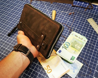 PDF Pattern For Zipper Around leather long wallet purse with wristlet diy sewing template tutorial pdf patterns + DXF for laser / Zip Wallet