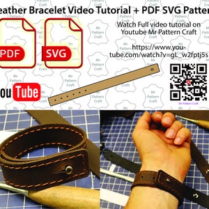 Leather bracelet PDF Pattern Template for beginners make easy download pattern diy wristband DXF, SVG, Tutorial how to make bracelet
