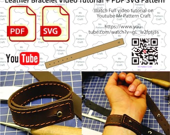 Leather bracelet PDF Pattern Template for beginners make easy download pattern diy wristband DXF, SVG, Tutorial how to make bracelet