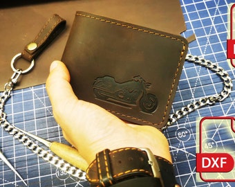 PDF Pattern Best Men Bifold biker wallet with Chain on Belt Loop - how to sew tutorial sewing DIY + DXF for laser cutting men's wallets