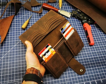 PDF Pattern for Modern Long Bifold wallet with 2x Double Pop Up Rfid card holder + zipper how to sew tutorial sewing DIY , Wallet template