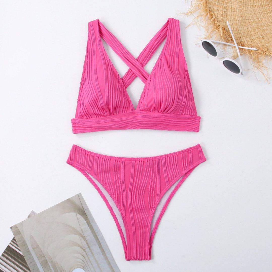 classic snakes crisscross bra-style bikini top Images... Pink Ruched Criss Cross Bikini, Pink Strappy Backless Cheeky Bikini ...