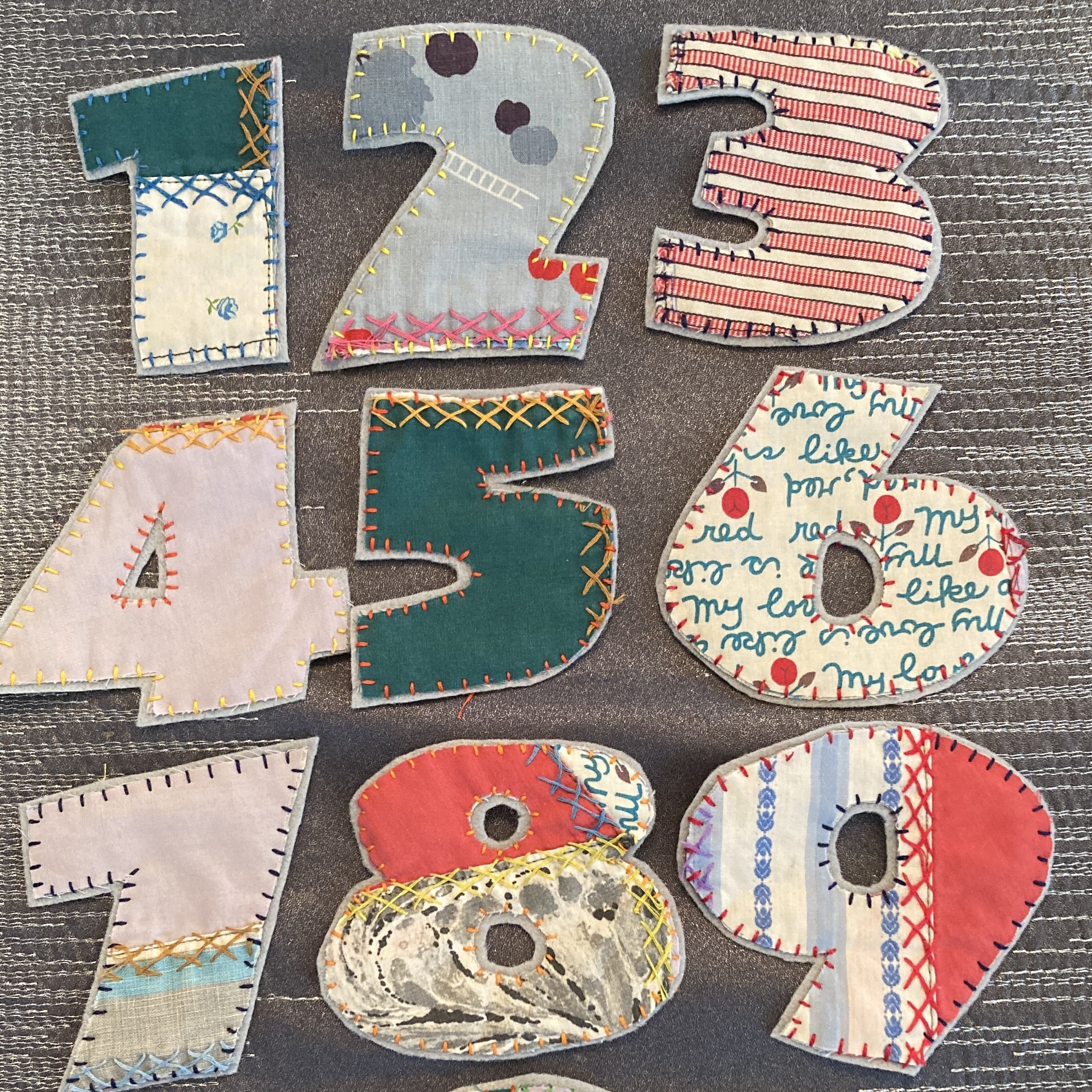 Numbers 0-9 Made From Vintage Quilt Top Fabric | Hand