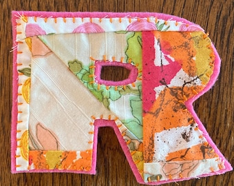 Vintage Quilt Fabric Alphabet Letter Patch: Hand Embroidered Felt Applique Sew on