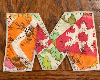 Hand Made Vintage Quilt Fabric Alphabet Letter Patch: Hand Embroidered Felt Applique