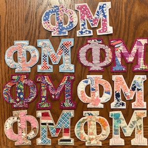 Hand Embroidered Phi Mu Greek Letters Patch: Iron On