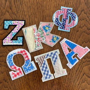 Vintage Fabric Greek Letters: Hand Embroidered Iron On Letters