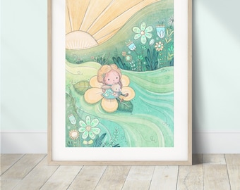 Nursery Fairy Art Print, Girls Fairy Prints, Girls Whimsical Nursery Wall Art, Fairy Flower Print, Fairy Nursery Wall Decor, Fairytale Art