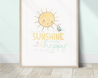 Sun Art Print, You Are My Sunshine, Nursery Wall Art, Gender Neutral Nursery, Baby Girl Wall Decor, Toddler Girl Wall Art, Sunshine, Happy