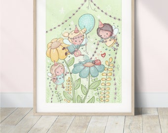 Nursery Fairy Art Print, Girls Fairy Prints, Girls Whimsical Nursery Wall Art, Fairy Party Print, Fairy Nursery Wall Decor, Fairytale Art