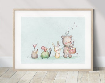 Musical Animal Print | Watercolor Nursery Wall Art