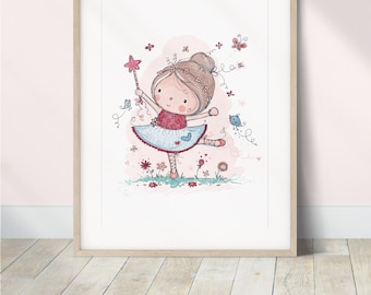 Nursery Ballerina Art Print, Nursery Dancing Print, Girls Ballerina Print, Girls Bedroom Artwork, Girl Cute Nursery Prints, Ballet Wall Art