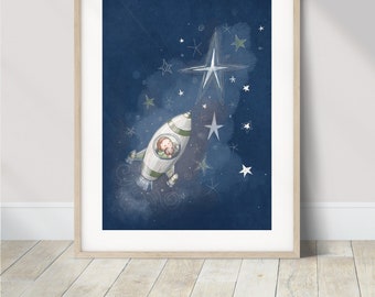 Lámina decorativa de cohete para habitación infantil / Tema espacial caprichoso, para habitación de bebé niño