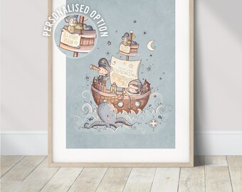 Storybook Pirate Ship Art Print | Whimsical Nautical Nursery Decor