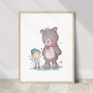Bear Nursery, Bear Art Print for Baby Boy, Boy Nursery Wall Art, Baby Boy Wall Decor, Teddy Bear, Camping, Adventure, Watercolor Animals