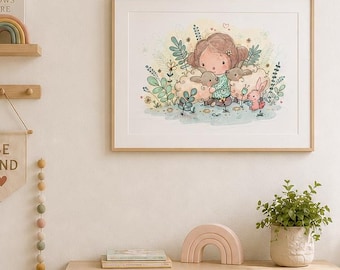 Watercolor Lamb Art Print | Pastel Flower Garden Nursery Decor