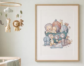 Noah's Ark Nursery Print | Watercolor Animal Illustration