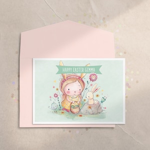 Mädchen Osterkarte, Mädchen Osterkarte, Mädchen Osterkarte, Erster Geburtstag Hase Karte, wunderliche Grußkarte, Kleinkind Mädchen Karte