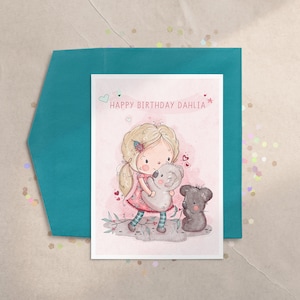 Girls Koala Birthday Card | Australian Animal Card | Cute Kids Birthday | Illustrated Koala with Flower Crown | Keepsake Greeting