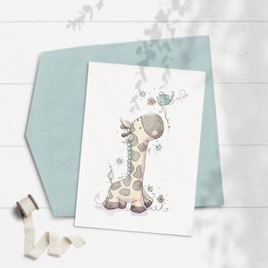 Tarjeta de jirafa de niños, tarjeta de cumpleaños de jirafa, tarjeta de animales de ducha de bebé de niños, tarjeta de animales de niño pequeño, primera tarjeta de cumpleaños de niños, nuevo bebé
