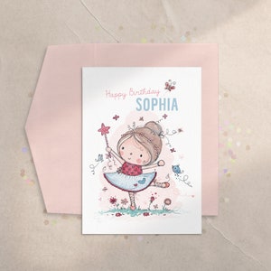 Ballerina Birthday Card, Dancer Birthday Card, Ballet Card, Toddler Girl Card, Girls First Birthday Card, Dancing, Whimsical, Cute, Magic