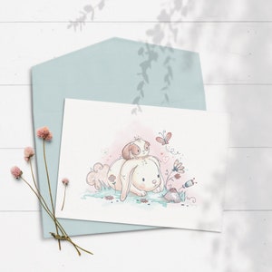 Carte de cochon d'Inde, carte de voeux lapin, carte d'anniversaire pour enfants, carte d'anniversaire personnalisée, carte d'amitié, vous me manquez, anniversaire de filles, animal mignon