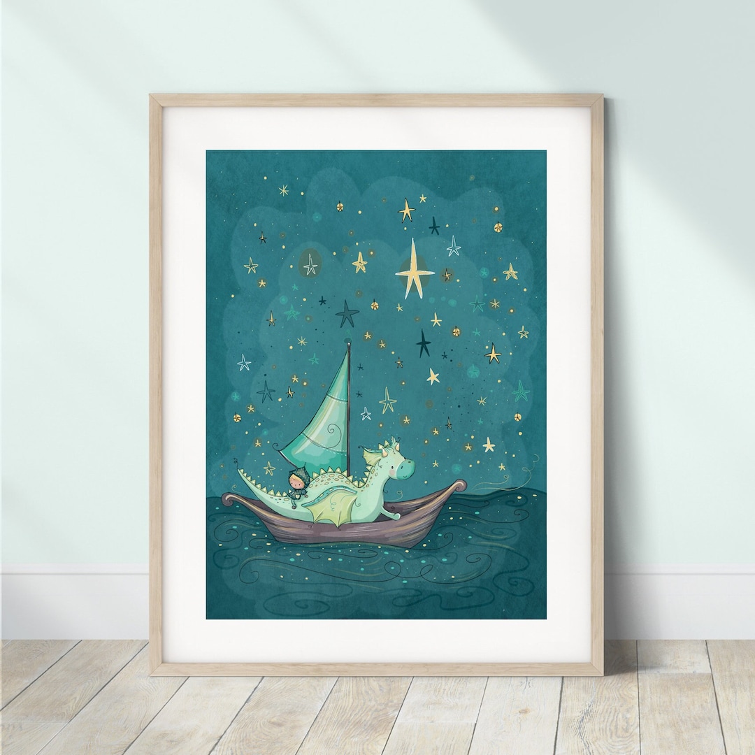 Dragon Nursery Print | Gentle Fantasy Wall Art for Kids | Puff the ...