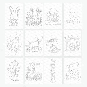 Niedliche Tier digitale Stempel, Hirsch, Hase, Schneemann, Geburtstag, Kartenherstellung, Känguru, Luftballons, digitaler Download, Garten, Frösche, Bär, Pinguin