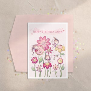 妖精の庭カード、かわいい妖精カード、妖精の花カード、妖精の誕生日カード、女の子の初めての誕生日カード、女の子の妖精カード、妖精、魔法