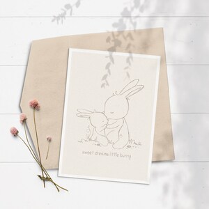 Cartão de coelhinho bebê, coelhinho múmia, cartão de chá de bebê simples, esboço simples, minimalista, desenho de coelho, animais fofos, novo cartão de bebê, personalizado