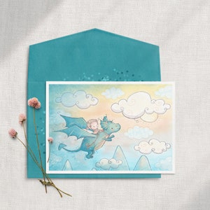 Girl Dragon Card, Dragon Birthday Card, Cute Dragon Card for Kids, Girls Fairytale Birthday, Toddler Girl Birthday Card, Cute, Dragons