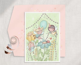 Fairy Party Invitation, Fairies, Girls Birthday Card, Garden Flowers, First Birthday, Whimsical, Fairytale, Thank You, Personalised, Magical