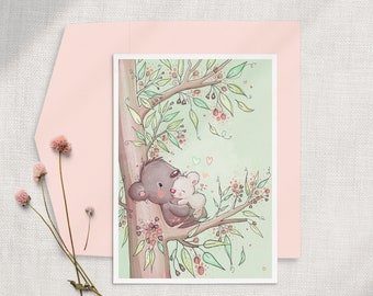 Koala Card, Australian Animal Card, Baby Koala Card, New Baby Animal Card, Cute Animal Baby Shower Card, Australia, Cute, Koala in a Tree