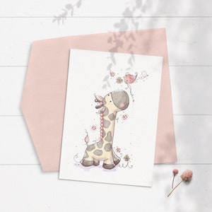 Girls Giraffe Card, Giraffe Birthday Card, Girls Baby Shower Animal Card, Toddler Girl Animal Card, Girls First Birthday Card, New Baby Girl image 3