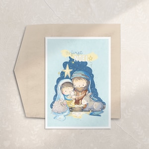 Tarjeta de Navidad de la Natividad, Tarjeta de Navidad Religiosa para Niños, El Primer Noel, Niños de Navidad, Niño Jesús, Tarjeta de Navidad para Niños, Cristiana, Linda