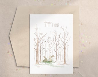 Tarjeta de cumpleaños de conejito del bosque / Tarjeta de felicitación de bosque para niños / Opción de nombre personalizado / Tarjeta de animal caprichoso / Tema de cumpleaños de naturaleza