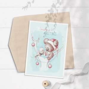 Tarjeta de Navidad de Koala, Tarjeta de Navidad Australiana, Tarjeta de Navidad de Animales Australianos, Tarjeta de Navidad australiana, Tarjeta de Navidad kookaburra, Lindo