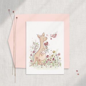 Kangaroo Card, Australian Animal Card, Girls Animal Birthday Card, Baby Kangaroo Card, Australia Greeting Card, Aussie, Galah Card, Cute