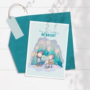 Kids Forest Christmas Card, Kids Winter Holiday Card, Cute Kids Christmas Card, Winter Forest Card, Kids Holiday Greeting, Christmas Tree
