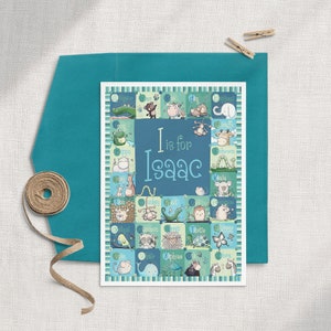 Personalized Boys Birthday Card, Animal Alphabet Card, Personalized Kids Greeting Card, Personalized Baby Shower Card, New Baby Boy, Custom