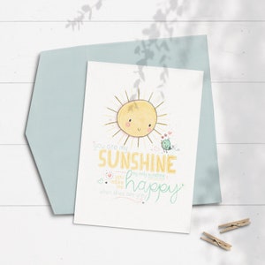 You Are My Sunshine Card for Kids, Cheer Up Card, Sun Greeting Card, Sunshine Birthday Card, Kids Quote Birthday Card, Feel Better Greeting