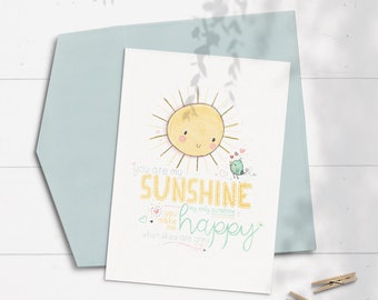 You Are My Sunshine Card for Kids, Cheer Up Card, Sun Greeting Card, Sunshine Birthday Card, Kids Quote Birthday Card, Feel Better Greeting