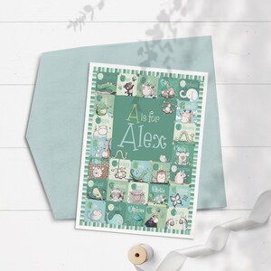 Personalized Kids Birthday Card, Animal Alphabet Card, Personalized for Children, Personalized Baby Shower Card, New Baby Boy, Custom